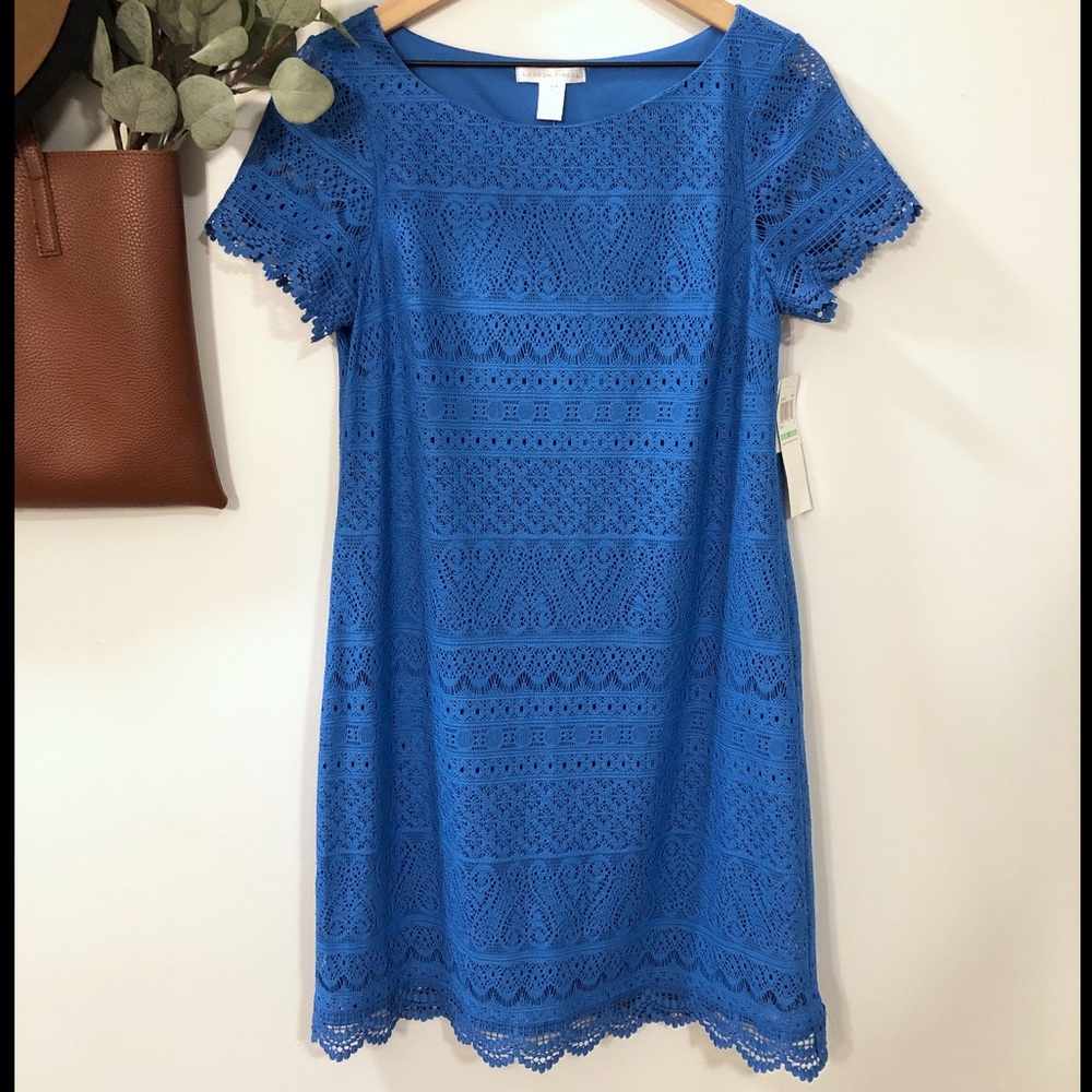 NWT London Fog Eyelet Dress blue  sz 8 - Picture 2 of 8